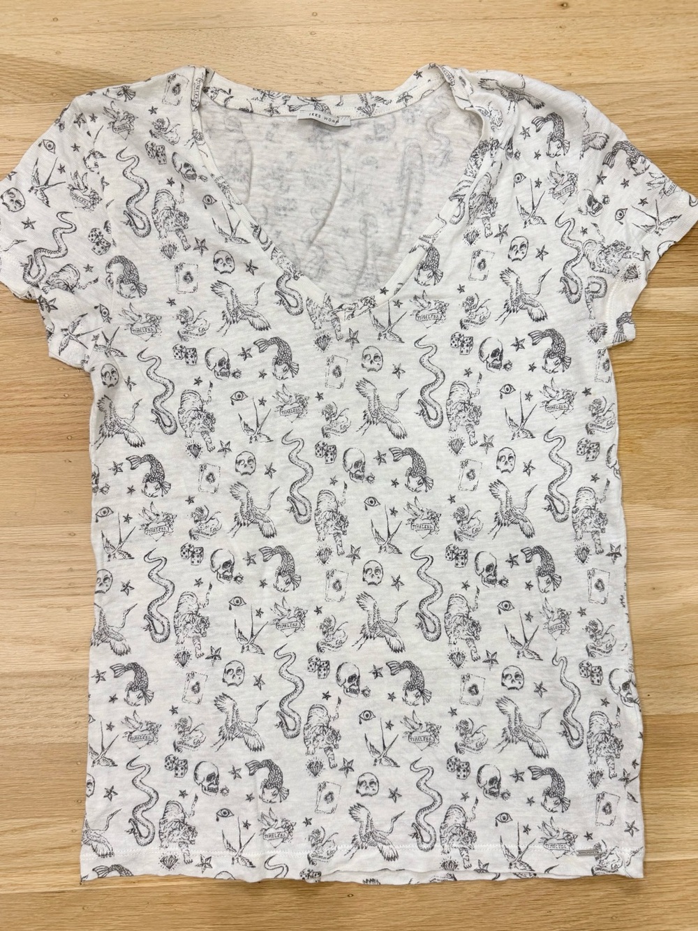 IKKS Linen Skull Snake Print Tee Small